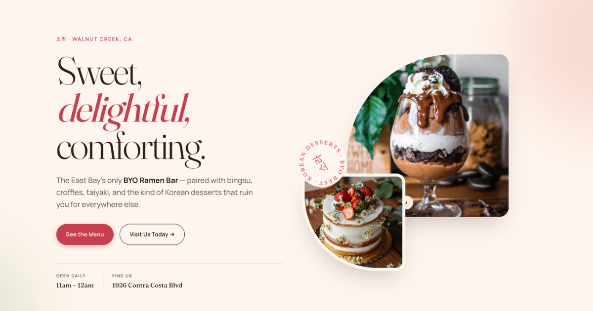 Custom dessert restaurant website built by Grotto — mobile-friendly and results-driven