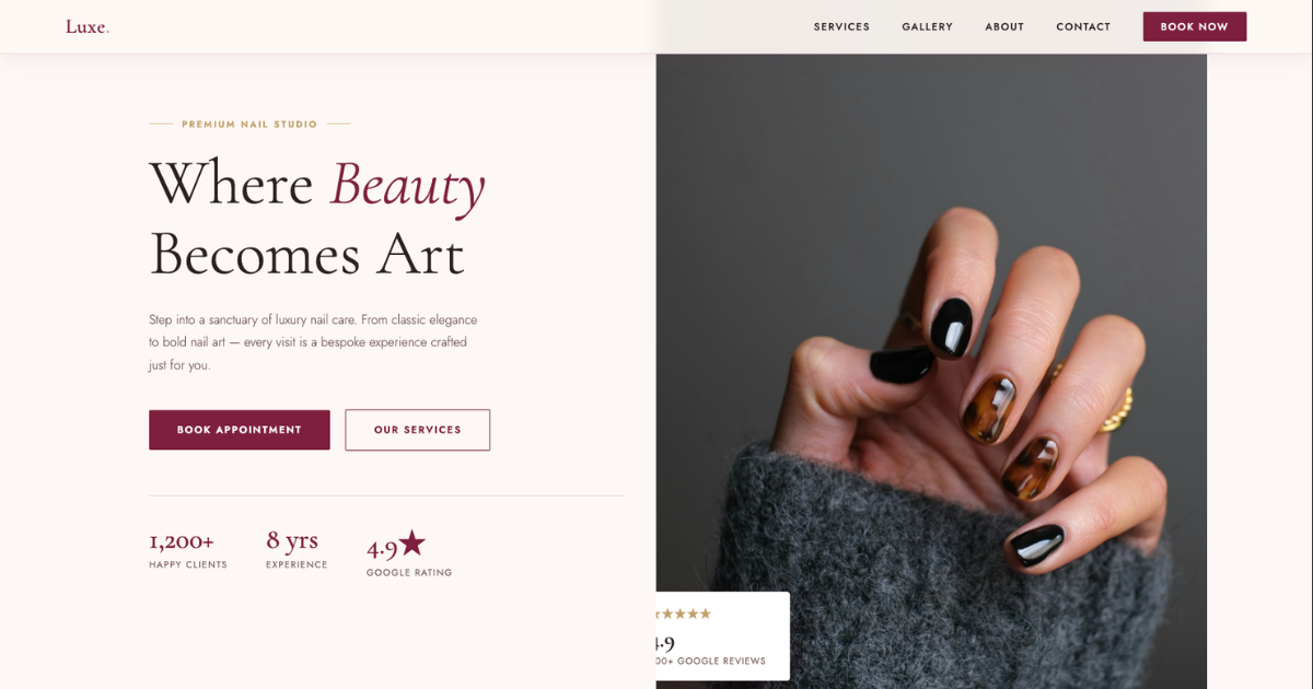 Custom salon and beauty business website built by Grotto